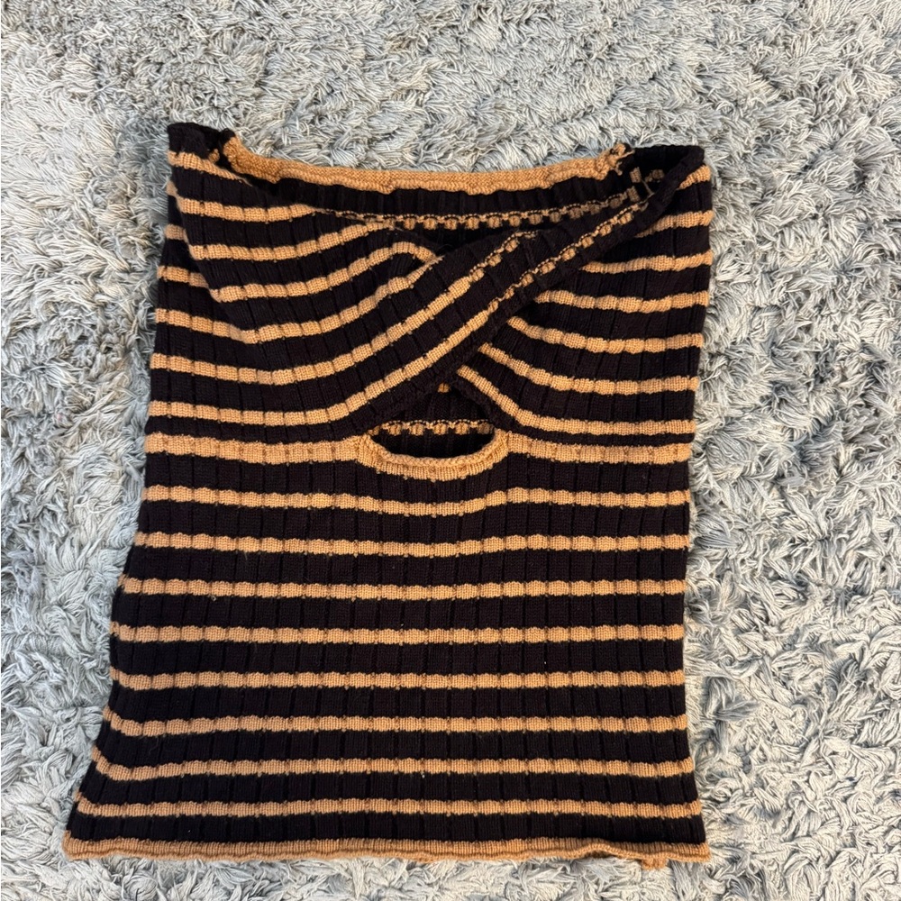 Striped Knit Tube Top in Black and Tan